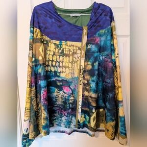 Misslook Colorful Abstract Print Zippered Jacket